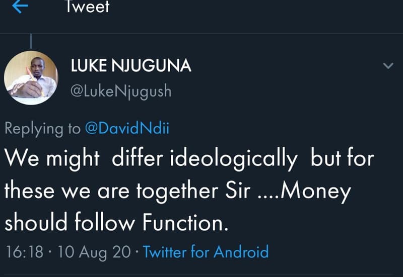 Iweet luke njuguna lukenjugush replying t0 davidndii we might differ ideological