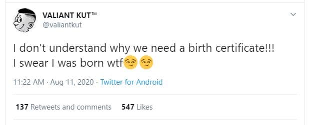Valiant kut valiantkut don't understand why we need a birth certificatell swear