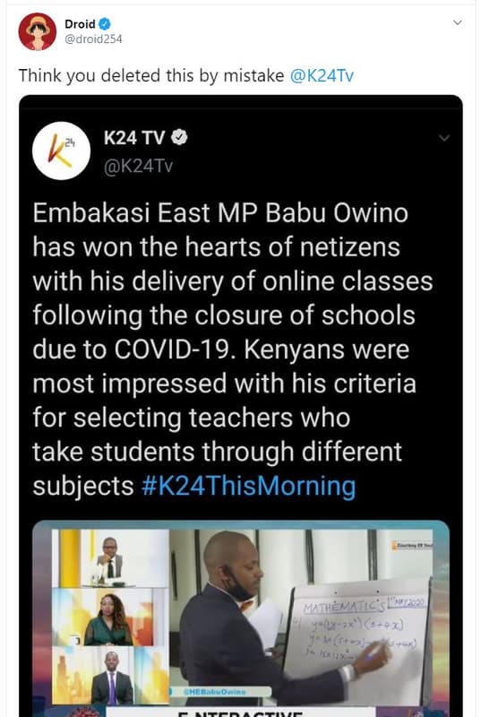Droid droid254 think you deleted this by mistake k24tv k24 tv k24tv embakasi eas