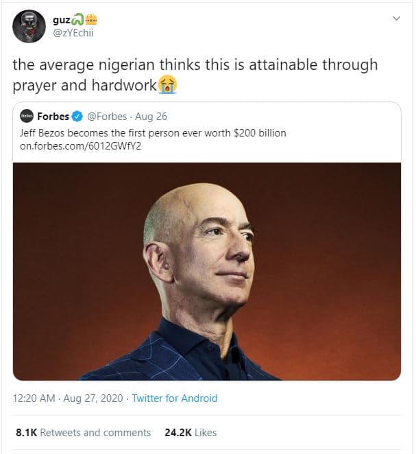 Guz zyechii the average nigerian thinks this is attainable through prayer and ha