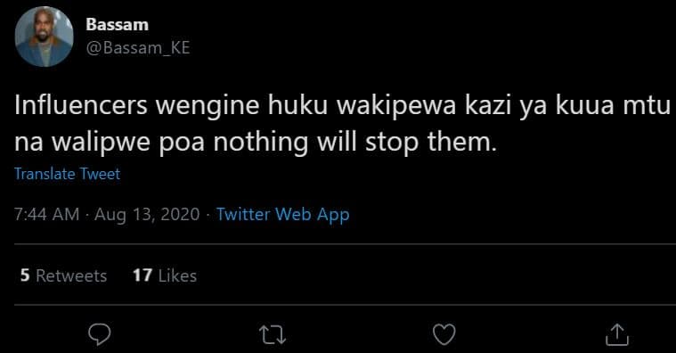 Bassam bassam_ke influencers wengine huku wakipewa kazi ya kuua mtu na walipwe p