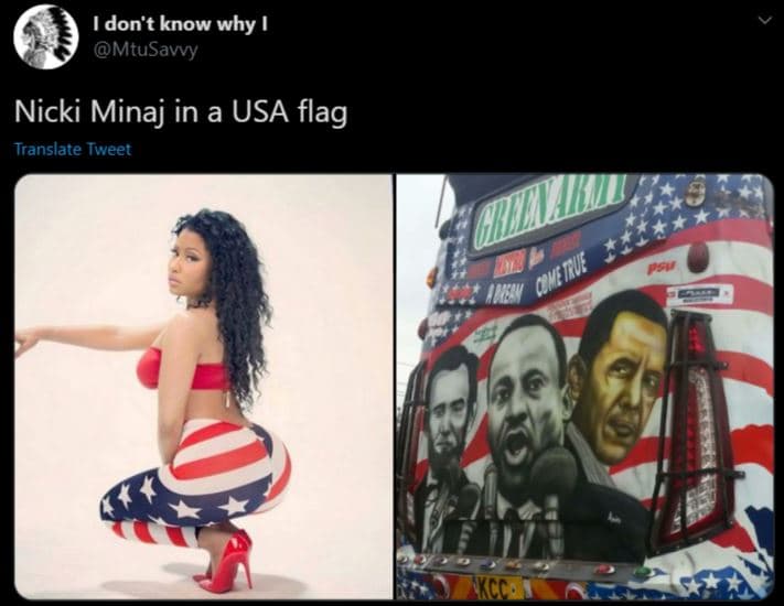 Don't know why mtusavvy nicki minaj in a usa flag translate tweet vetrue ivrn