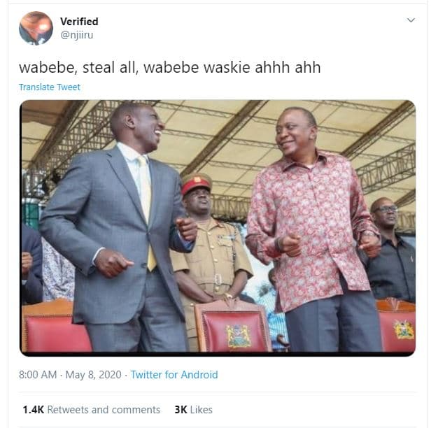 Verified njiiru wabebe, steal all, wabebe waskie ahhh ahh translate tweet 8,00 a
