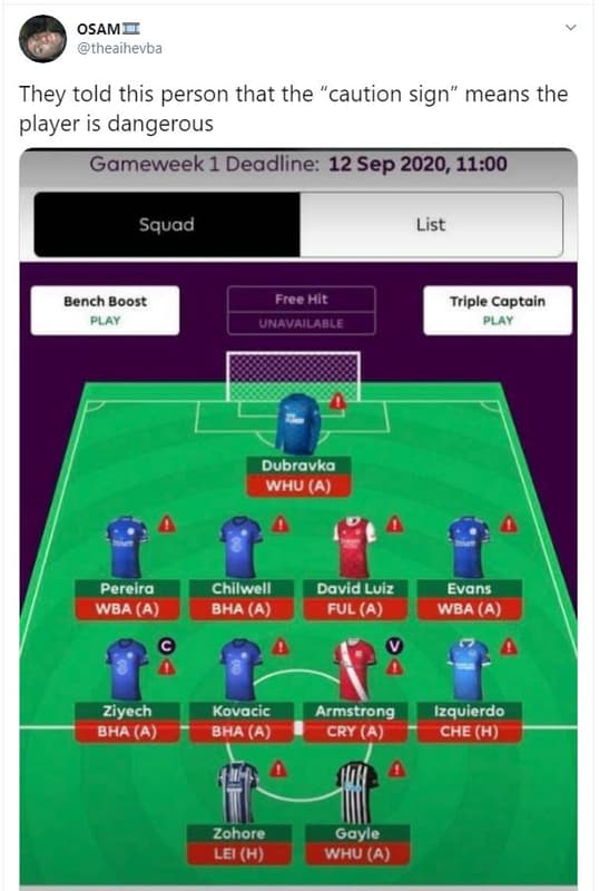 Osam theaihevba they told this person that the 'caution sign means the player is