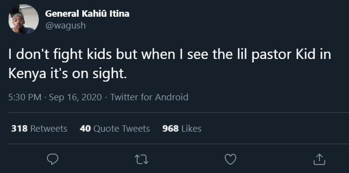 General kahin itina wagush idon't fight kids but when i see the lil pastor kid i