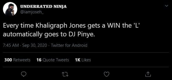 Underrated ninja iamjosen _ every time khaligraph jones gets a win the 'l' autom