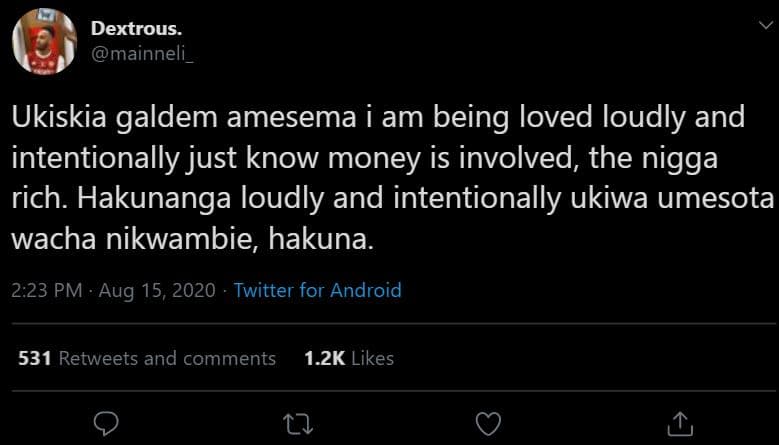 Dextrous. mainneli _ ukiskia galdem amesema i am being loved loudly and intentio