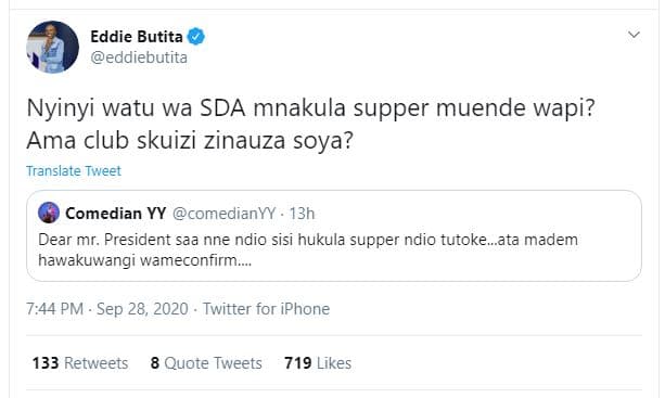Eddie butita eddiebutita nyinyi watu wa sda mnakula supper muende wapi? ama club