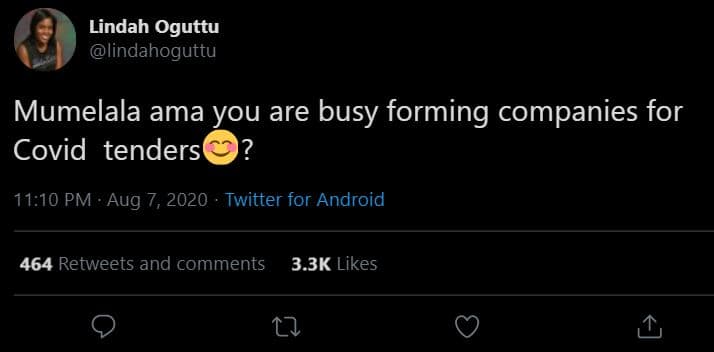 Lindah oguttu lindahoguttu mumelala ama you are busy forming companies for covid