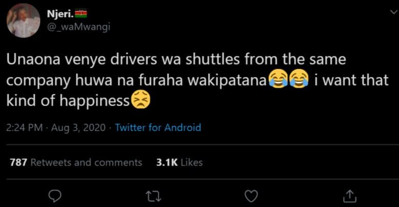 Njeri. _wamwangi unaona venye drivers wa shuttles from the same company huwa na