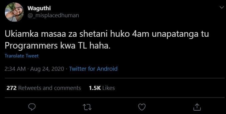 Waguthi _misplacedhuman ukiamka masaa za shetani huko 4am unapatanga tu programm