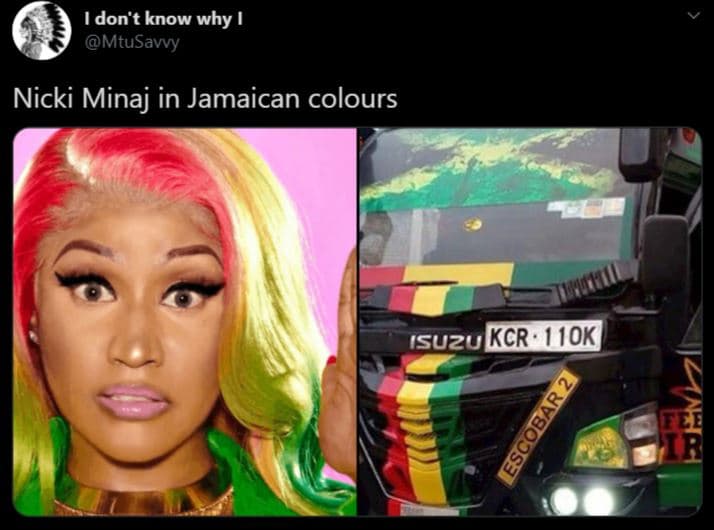 Don't know why mtusavvy nicki minaj in jamaican colours 'suzu kcr 1ok 1