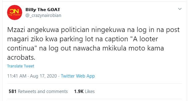 Billy the goat _crazynairobian mzazi angekuwa politician ningekuwa na log in na