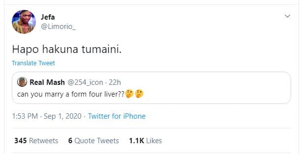 Jefa limorio_ hapo hakuna tumaini. translate tweet real mash 254_icon 22h can yo