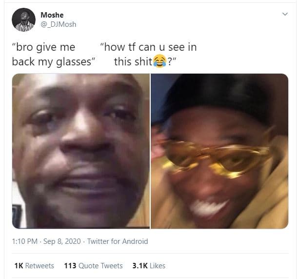 Moshe _djmosh bro give me how tf can u see in back my glasses this shit 1,10 pm