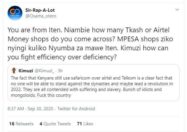 Sirrapalot osama_otero you are from iten. niambie how many tkash or airtel money