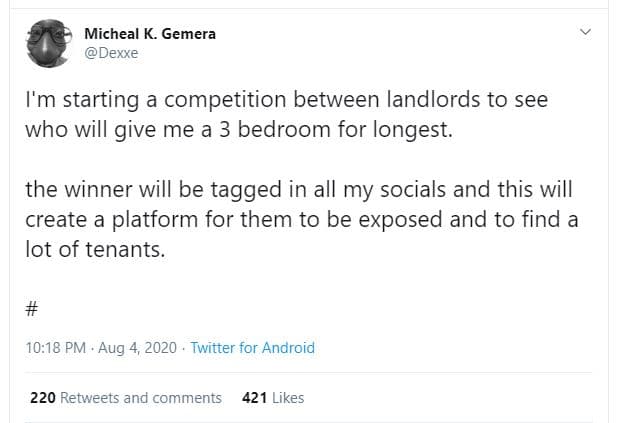 Micheal k. gemera dexxe m starting a competition between landlords to see who wi