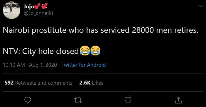 Jojo jo anne98 nairobi prostitute who has serviced men retires. ntv city hole cl
