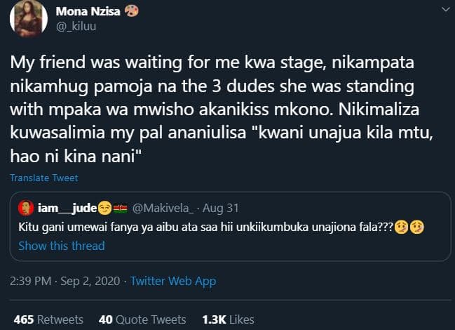 Mona nzisa _kiluu my friend was waiting for me kwa stage nikampata nikamhug pamo