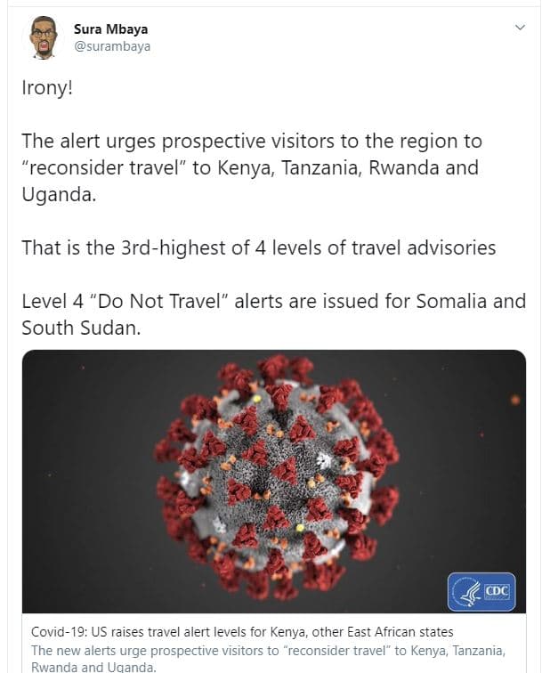 Sura mbaya surambaya irony! the alert urges prospective visitors to the region t