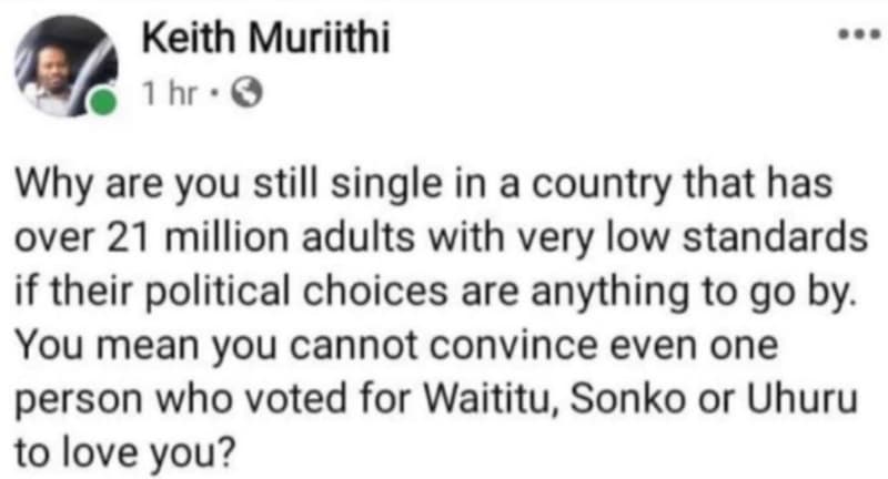 Keith muriithi thr 0 why are you still single in a country that has over 21 mill