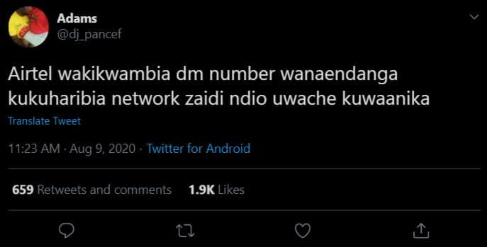 Adams dj_pancef airtel wakikwambia dm number wanaendanga kukuharibia network zai