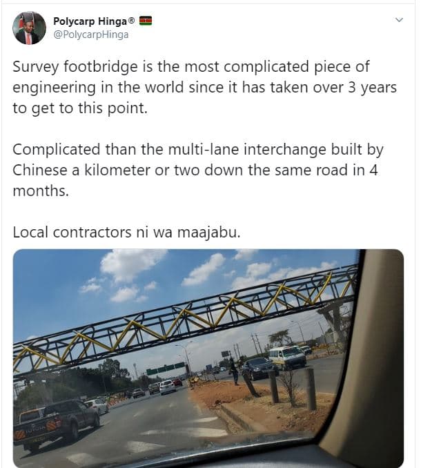 Polycarp hinga polycarphinga survey footbridge is the most complicated piece of