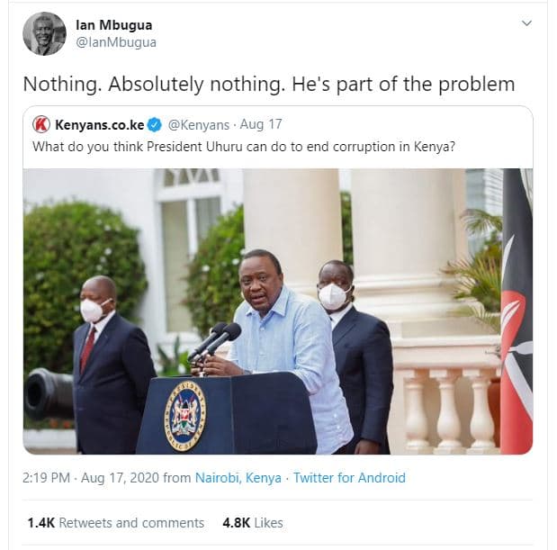 Lan mbugua lanmbugua nothing. absolutely nothing he's part of the problem kenyan