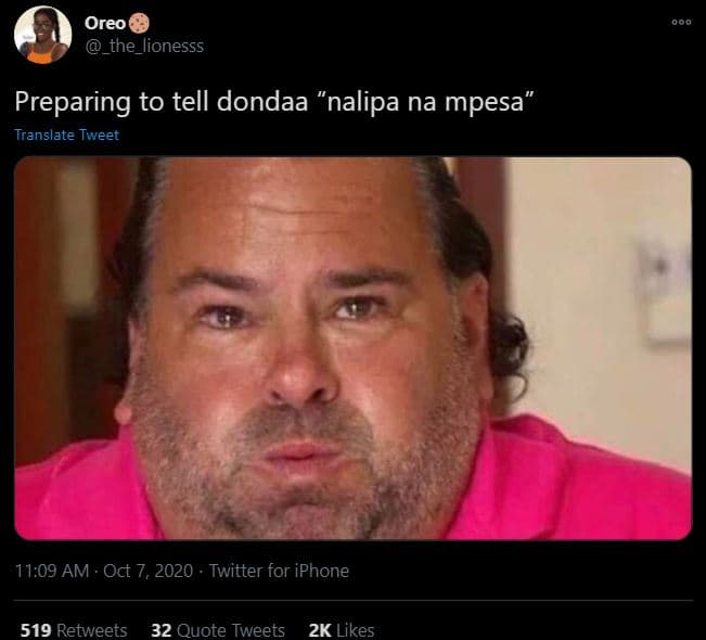 Oreo _the_lionesss preparing to tell dondaa nalipa na mpesa' translate tweet 11.
