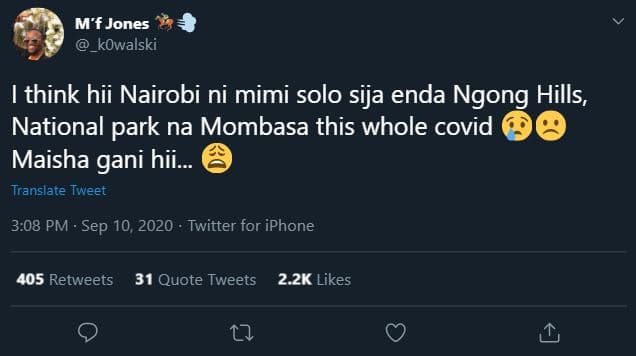 M'f jones _kowalski think hii nairobi ni mimi solo sija enda ngong hills nationa