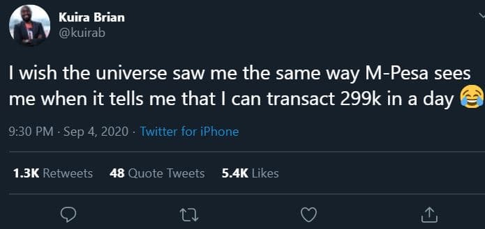 Kuira brian kuirab wish the universe saw me the same way mpesa sees me when it t