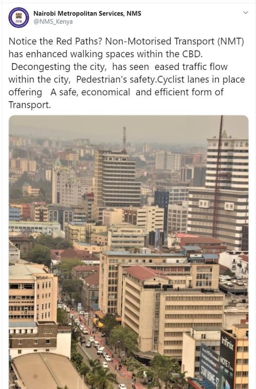 Nairobi metropolitan services, nms nms_kenya notice the red paths? nonmotorised