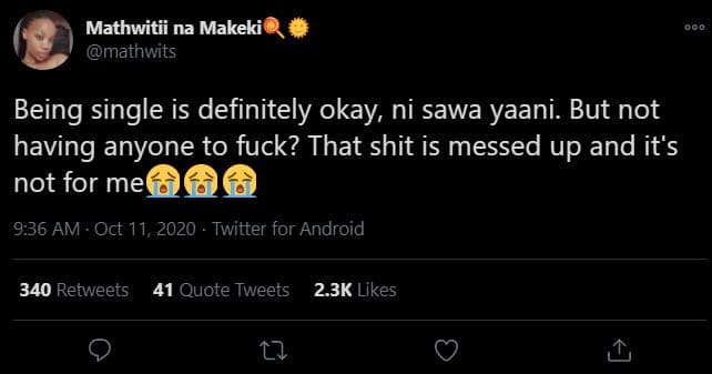 Mathwitii na makeki matnwits being single is definitely okay ni sawa yaani. but