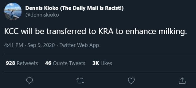 Dennis kioko the daily mail is racist! denniskioko kcc will be transferred to kr