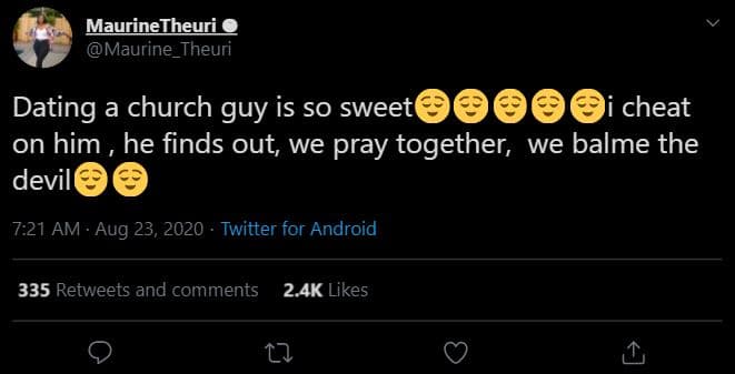 Maurinetheuric maurine_theuri dating a church guy is so sweet cheat on him , he