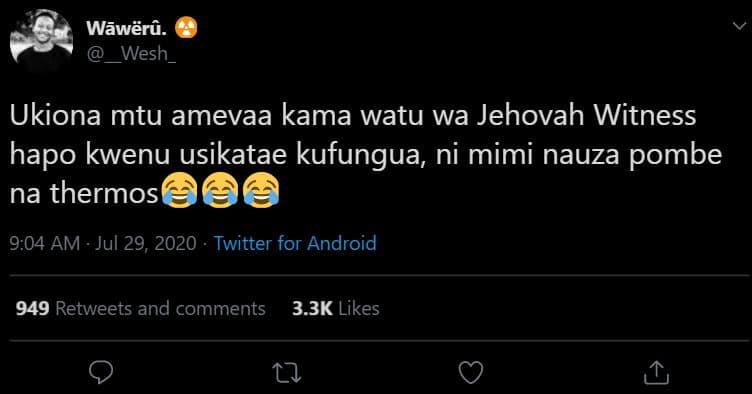Wãwër5. wesh ukiona mtu amevaa kama watu wa jehovah witness hapo kwenu usikatae