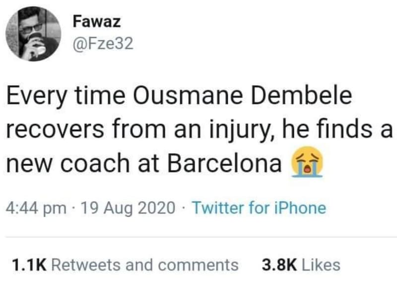 Fawaz fze32 every time ousmane dembele recovers from an injury he finds a new co