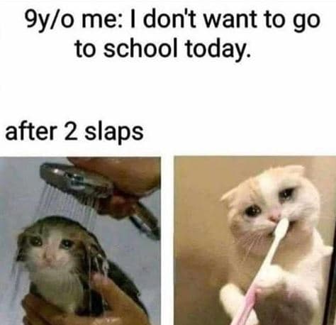 9yo me i don't want to go to school today. after 2 slaps