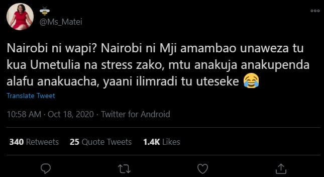 Ms_matei nairobi ni wapi? nairobi ni mji amambao unaweza tu kua umetulia na stre