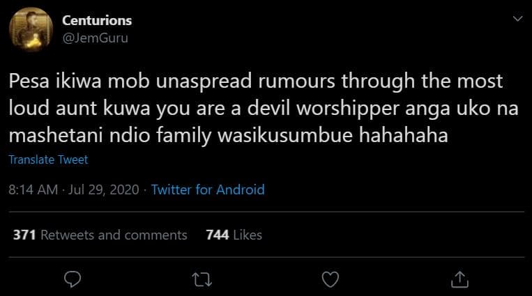 Centurions jemguru pesa ikiwa mob unaspread rumours through the most loud aunt k