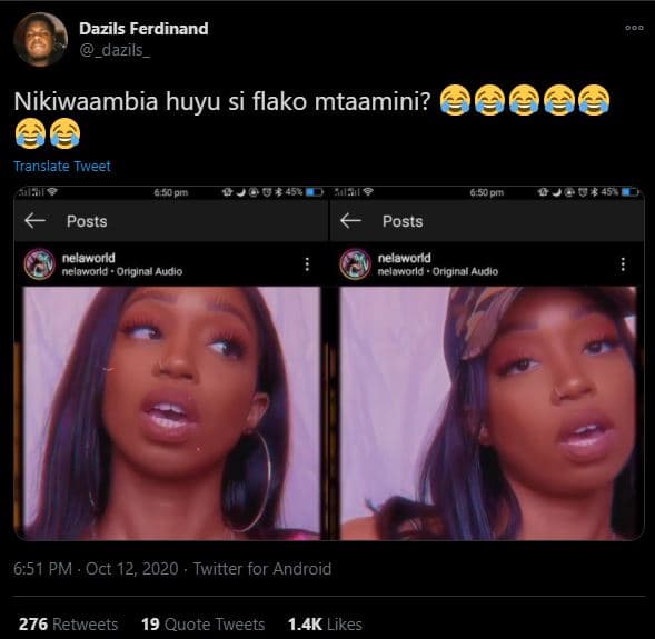 Dazils ferdinand dazils nikiwaambia huyu si flako mtaamini? translate tweet as 6