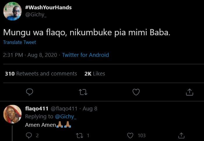Washyourhands gichy _ mungu wa flaqo nikumbuke pia mimi baba. translate tweet 2.