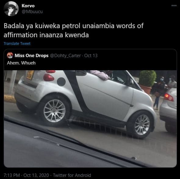 Korvo mbuucu badala ya kuiweka petrol unaiambia words of affirmation inaanza kwe