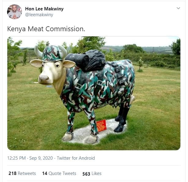 Hon lee makwiny leemakwiny kenya meat commission. 12.25 pm . sep 9 twitter for a