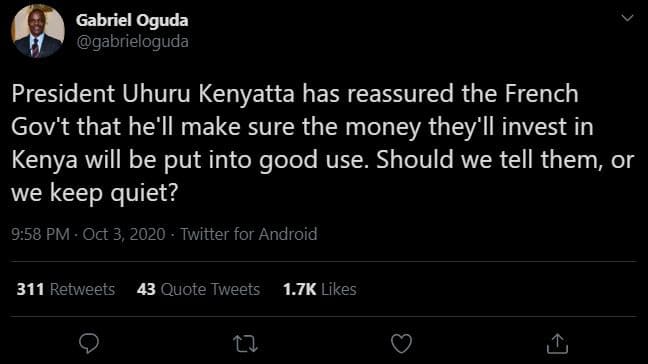 Gabriel oguda gabrieloguda president uhuru kenyatta has reassured the french gov