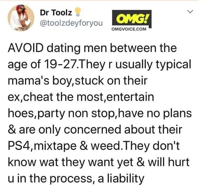 Dr toolz cmg! toolzdeyforyou omgvoicecom avoid dating men between the age of 192