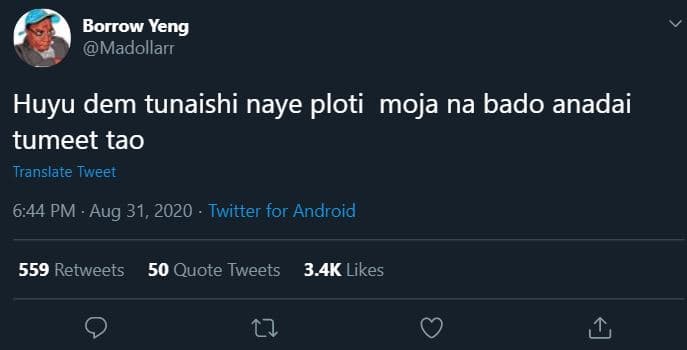 Borrow yeng madollarr huyu dem tunaishi naye ploti moja na bado anadai tumeet ta