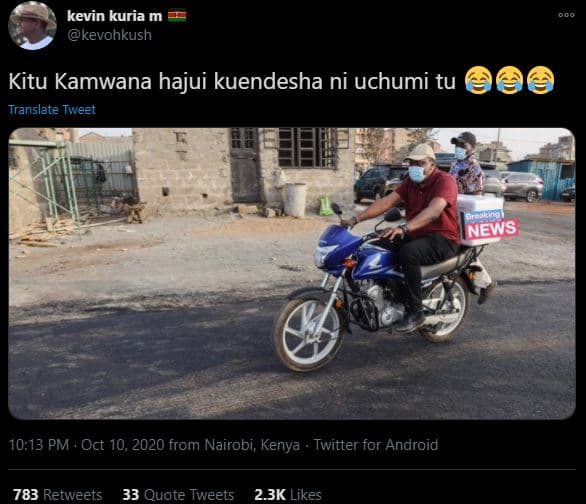 Kevin kuria m kevohkush kitu kamwana hajui kuendesha ni uchumi tu translate twee