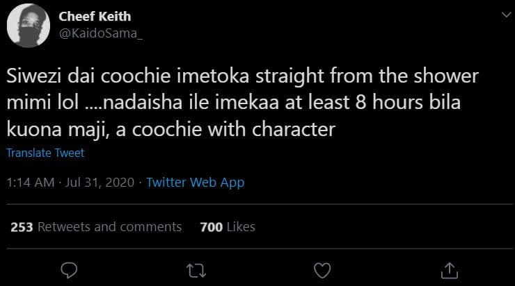 Cheef keith kaidosama_ siwezi dai coochie imetoka straight from the shower mimi