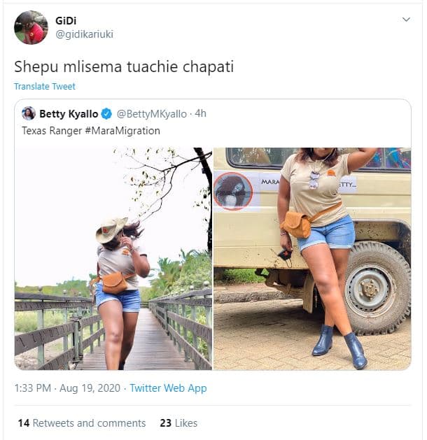 Gidi gidikariuki shepu mlisema tuachie chapati translate tweet betty kyallo bett
